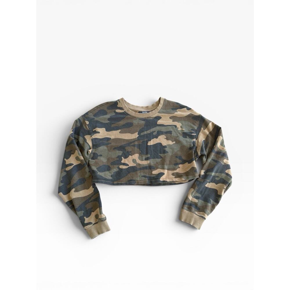 Bershka Cropped Camouflage Sweatshirt Relaxed Fit Medium
